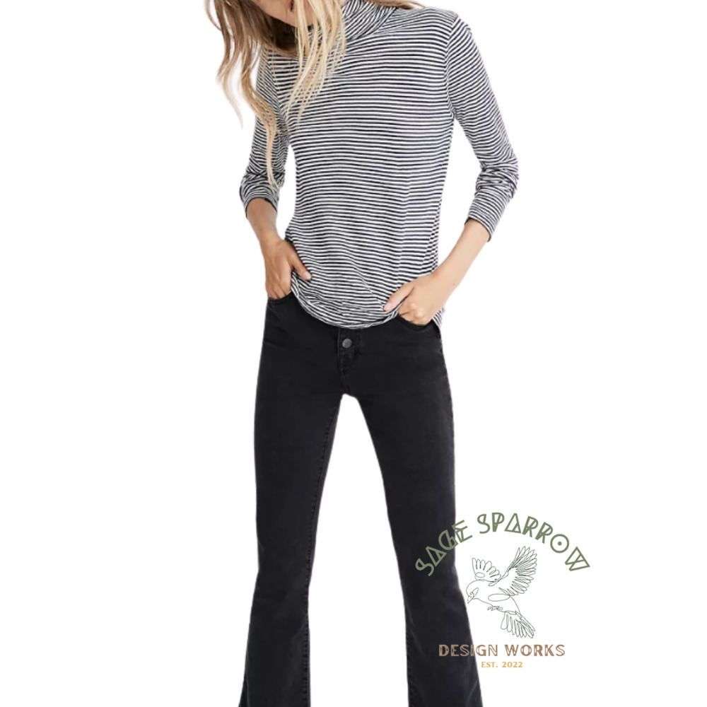 Madewell Women's Size  XS Whisper Cotton Turtleneck Eastleigh Stripe